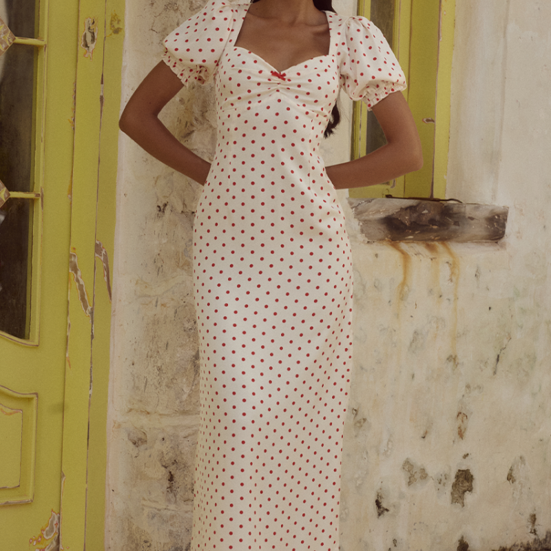 Sarela Midi Dress in White/Red