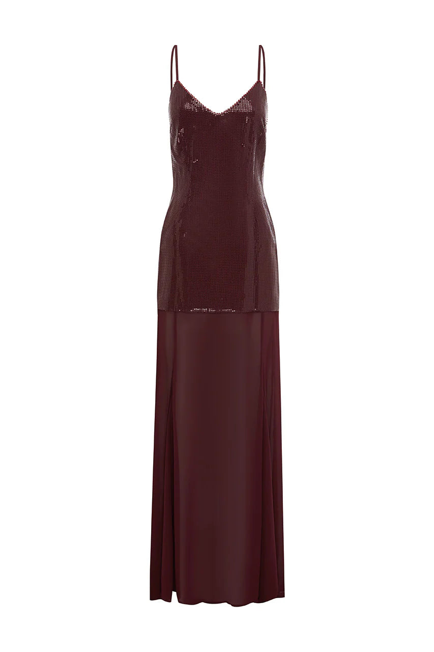 Runaway The Label - Tulia Low Back Maxi Dress in Wine