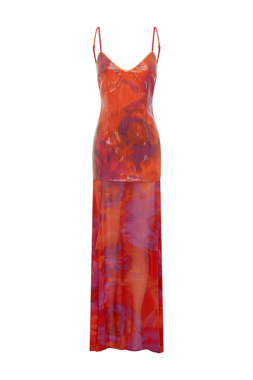 Runaway The Label - Tulia Low Back Maxi Dress in Suri Orange
