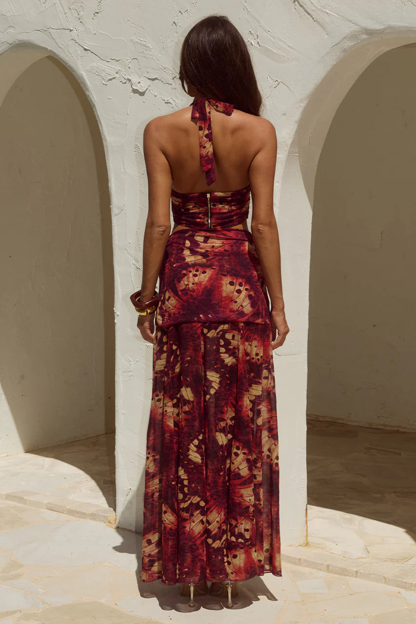 Valletta Deep-v Halter Top in Eliana Red