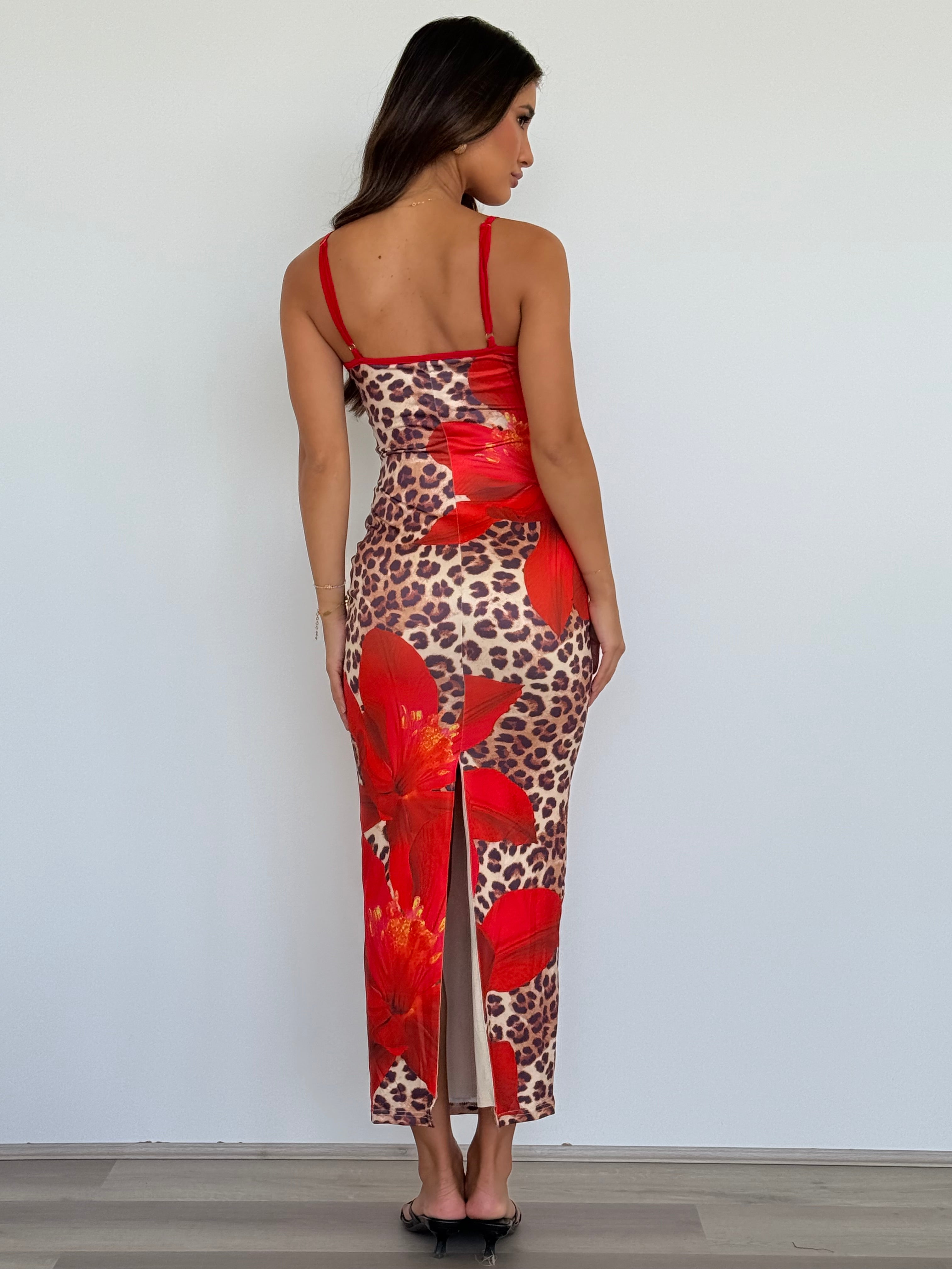Victoria Midi Dress in Leopard Floral