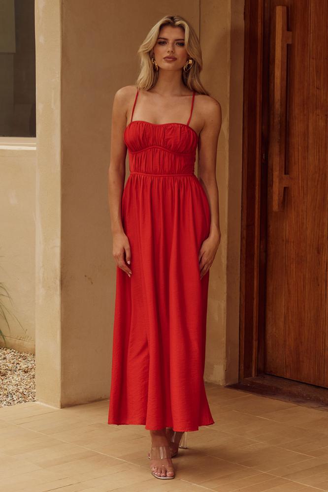 Kelani Luxe Midi Dress in Red