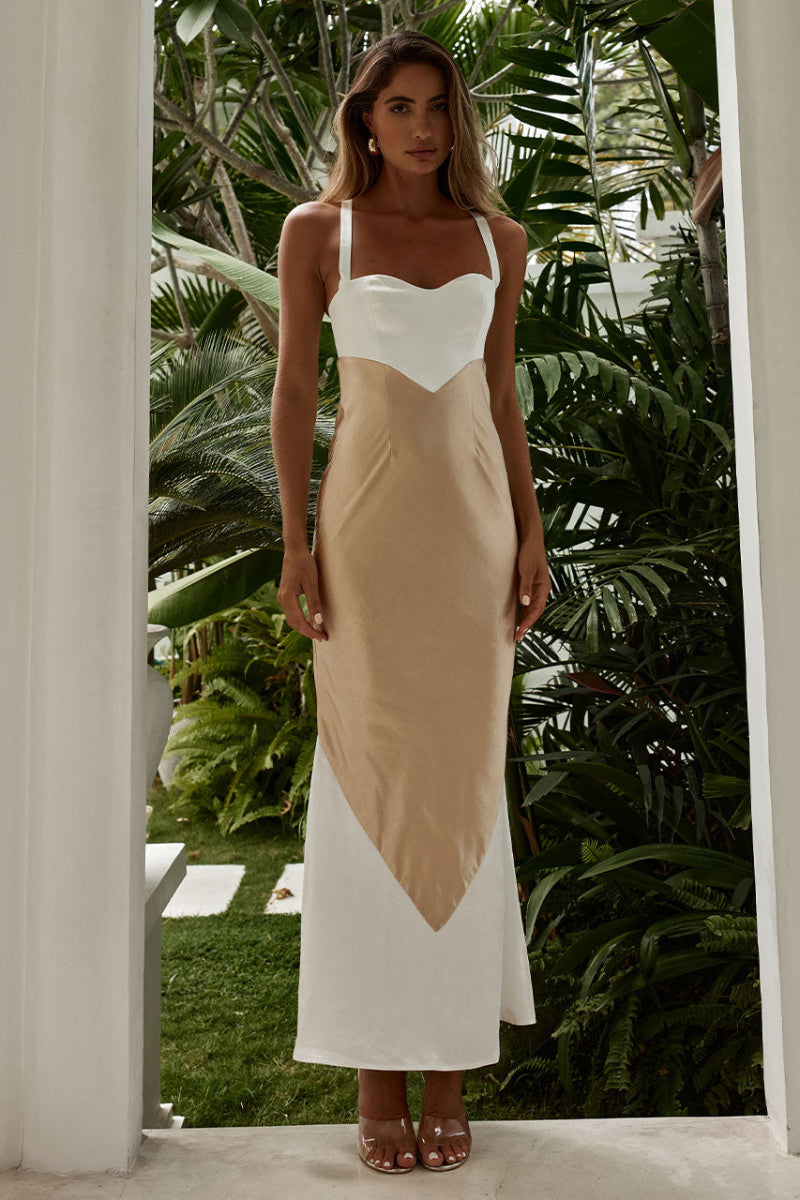 Evita Maxi Dress in White/sand