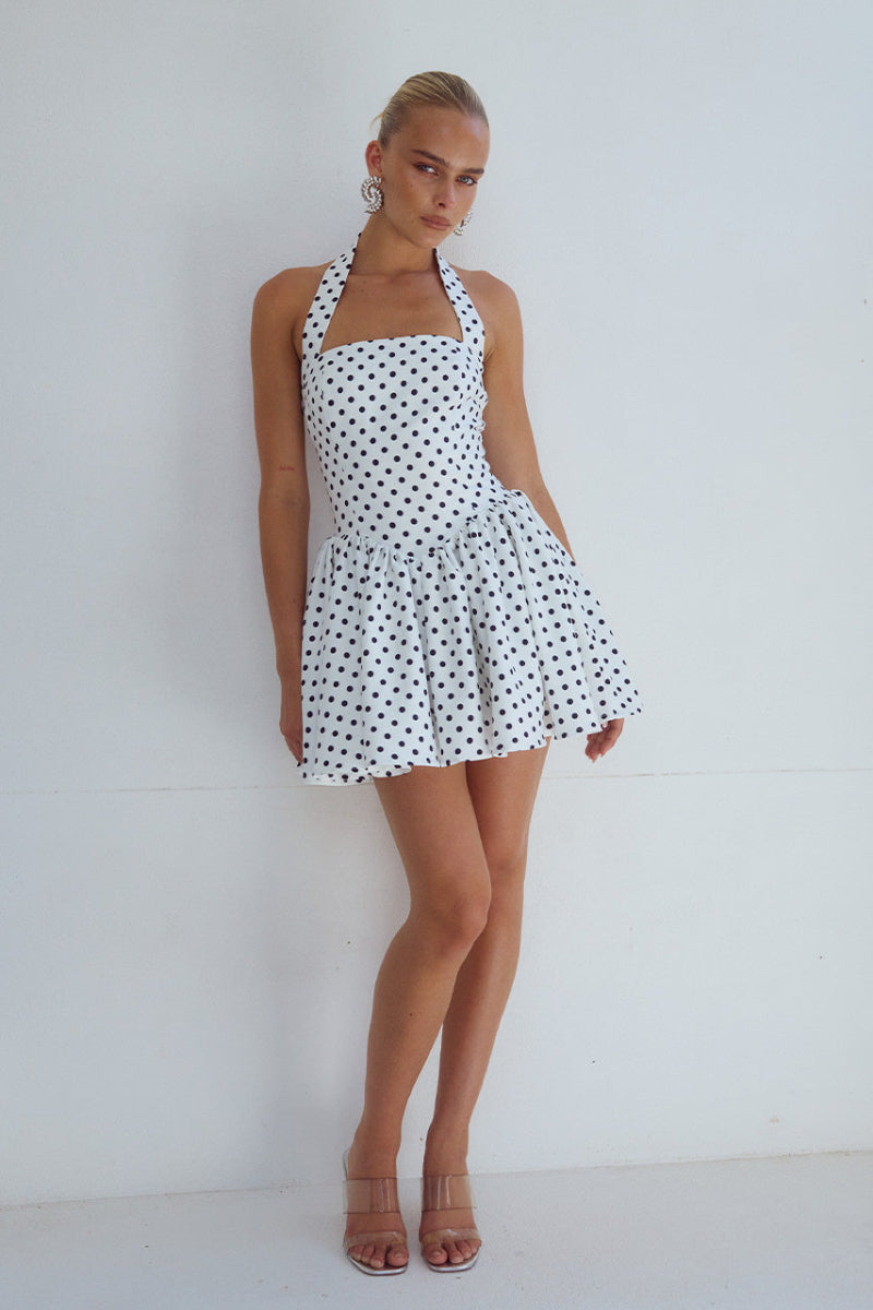Winslow Mini Dress in White Polka
