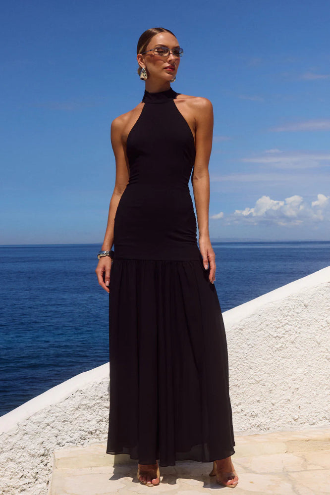 Yazmin Halter Maxi Dress in Black
