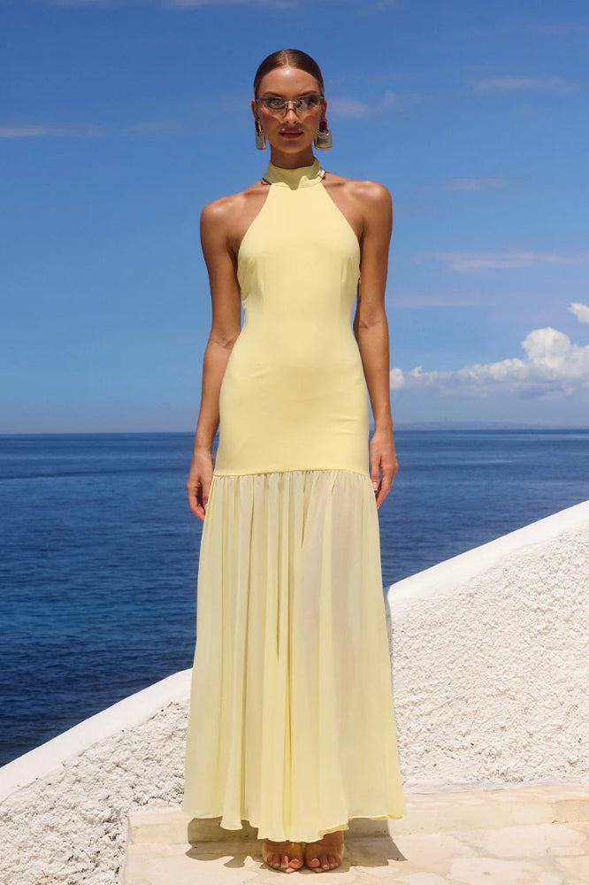 Yazmin Halter Maxi Dress in Butter