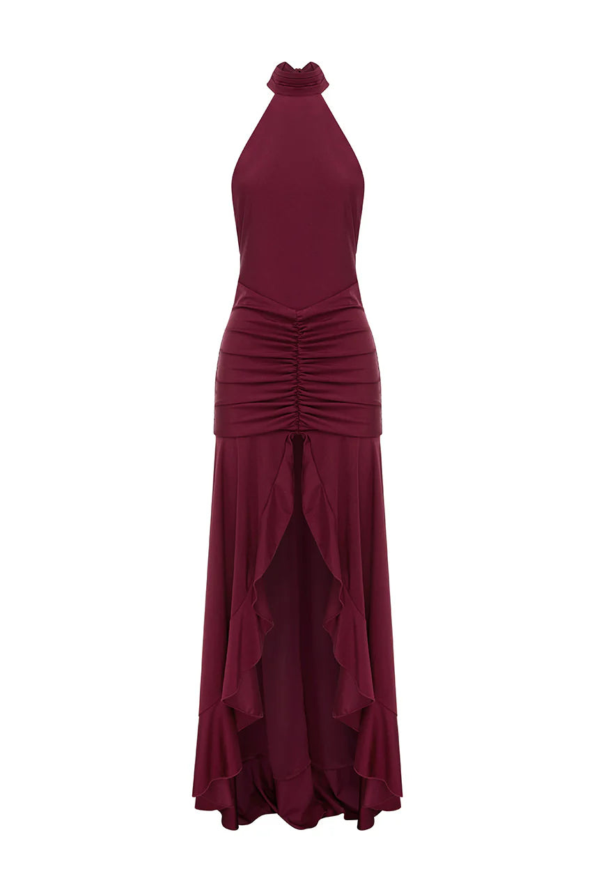 Zelma High Neck Maxi Dress in Wine