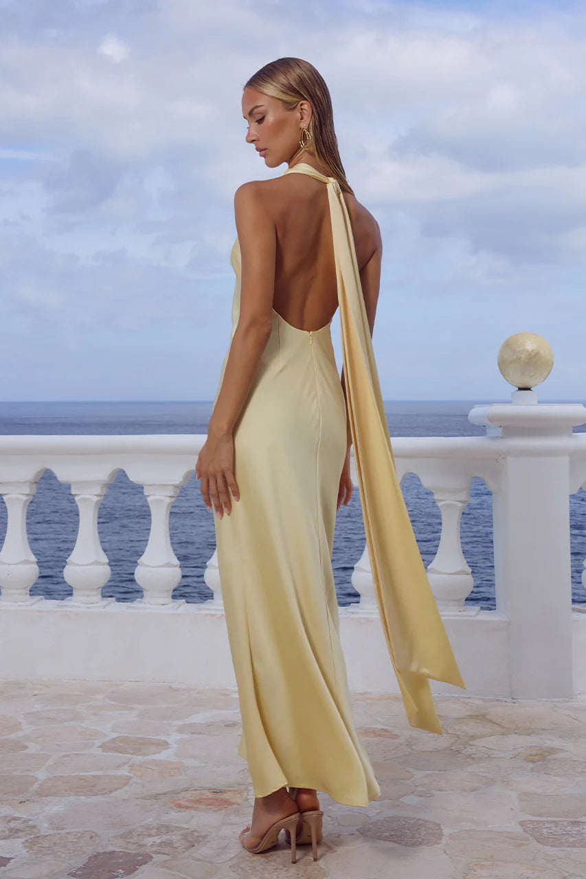 Arabelle High Neck Maxi Dress in Buttermilk