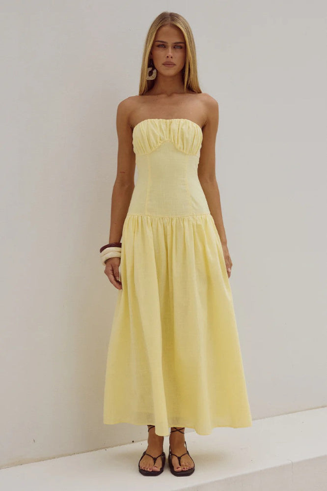 Poppy Midi Dress in Lemon
