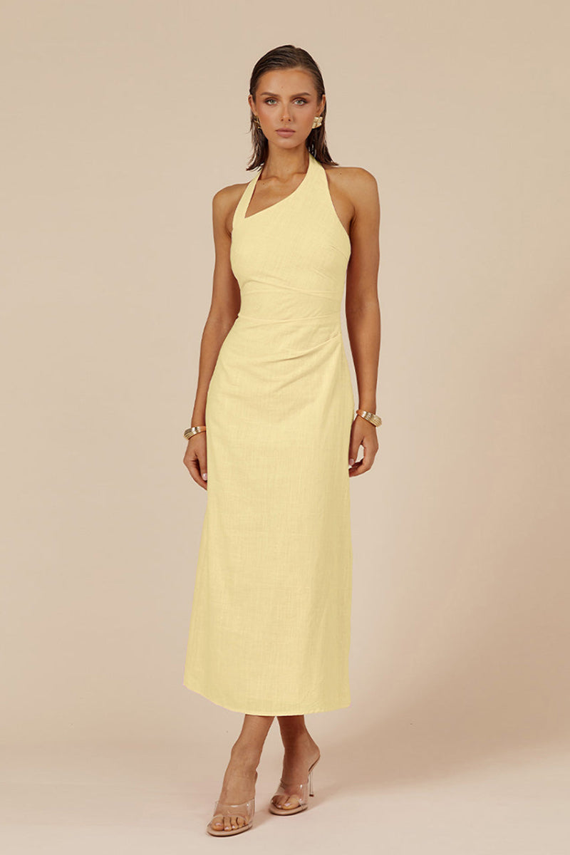 Saphira Long Midi Dress in Lemon