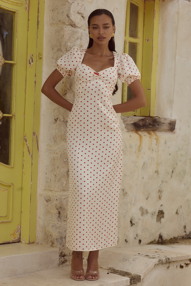 Sarela Midi Dress in White/Red