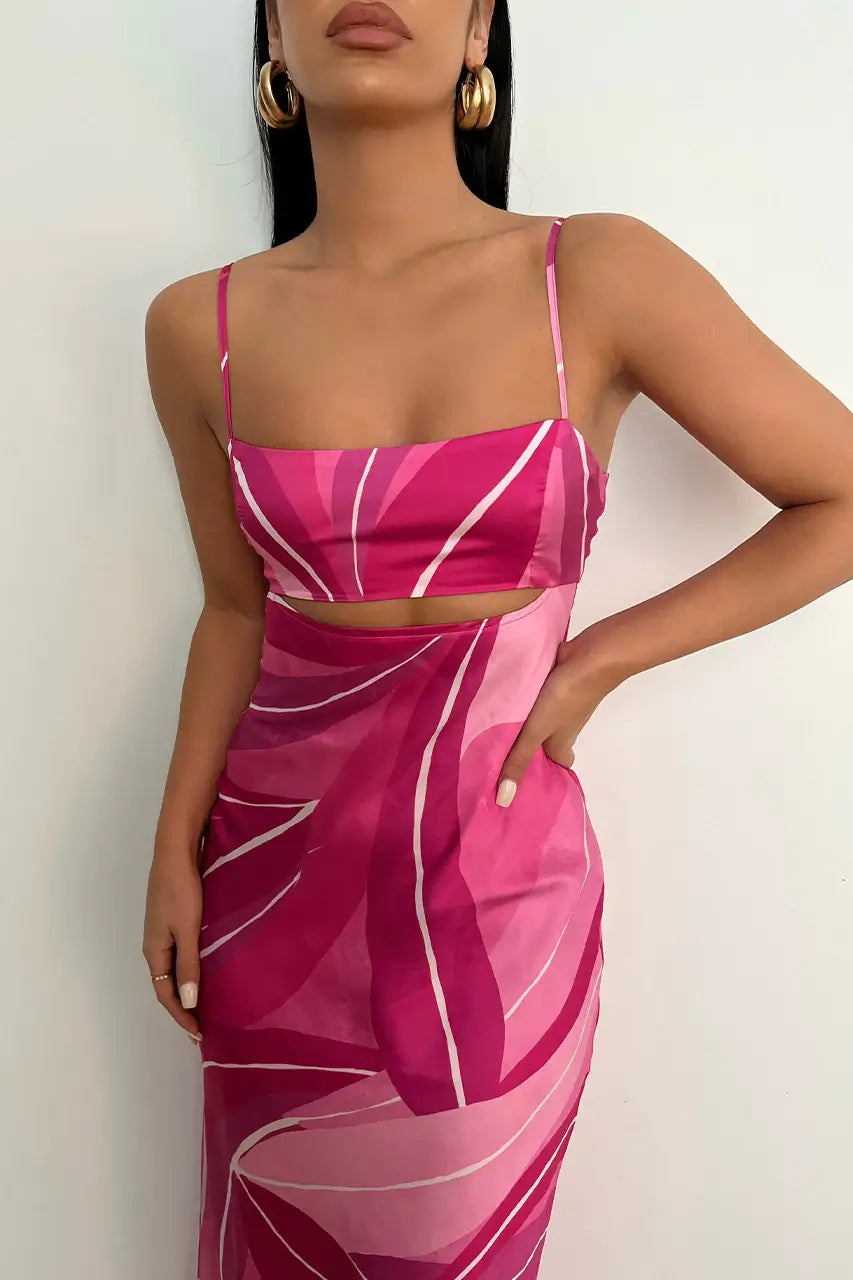 Runaway Rowena Slip Dress Pink Leaf