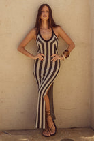 Ziggy Midi Dress in Black/Sand