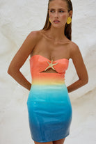 Stellar Mini Dress in Orange / Blue