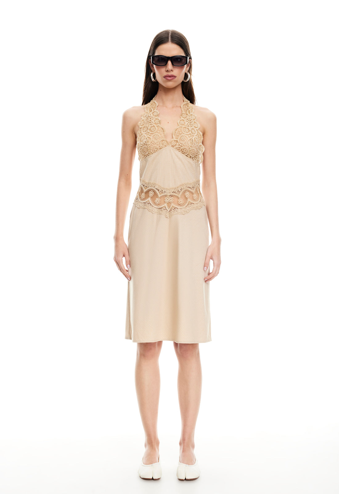 Solana Midi Dress in Beige Plaid