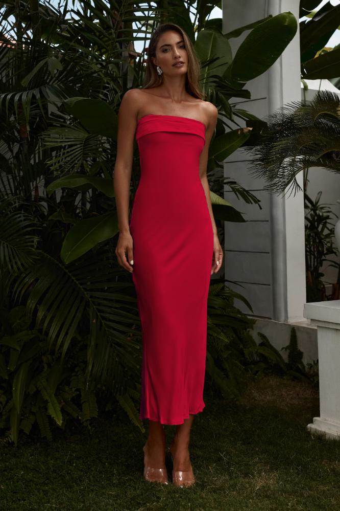 Perez Long Midi Dress in Red