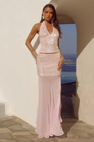 Runaway The Label - Adeluna Sheer Bottom Maxi Skirt in Light Pink