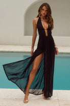 Adrianna Plunge Ruched Maxi Dress in Black by Runaway The Label │ Winsome Girl Fashion
