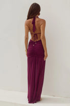  Adrianna Plunge Ruched Maxi Dress in Plum
