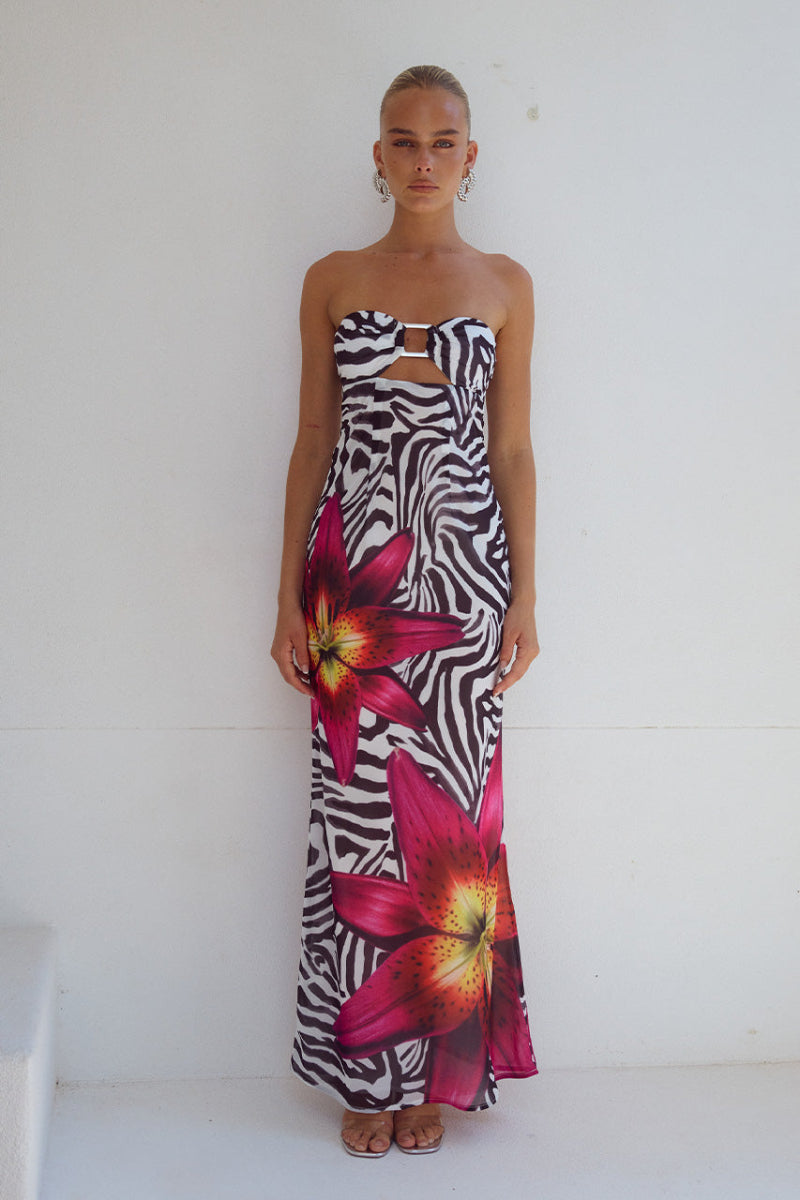 Alessia Maxi Dress in Zebra Floral
