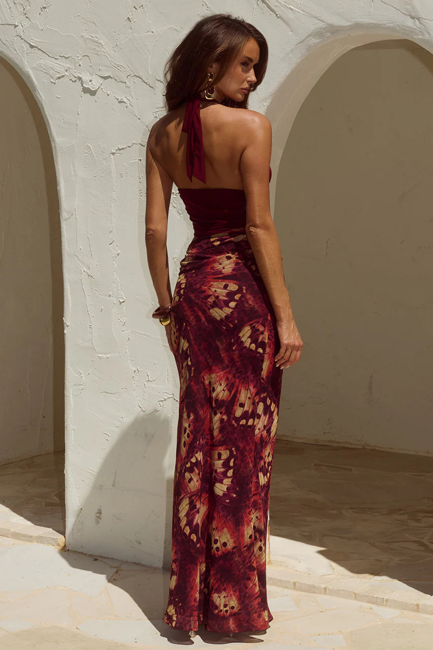 Runaway The Label - Alexis Halter Cut Out Maxi Dress in Eliana Red