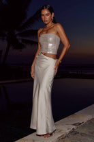 Amabel Maxi Dress Flowing Skirt in Shell Side Profile | Winsome Girl Fashion