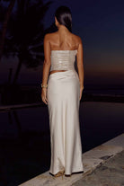 Amabel Strapless Cutout Maxi Dress in Shell Back View | Winsome Girl Fashion