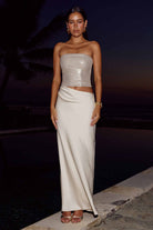 Amabel Strapless Cutout Maxi Dress in Shell by Runaway The Label | Winsome Girl Fashion