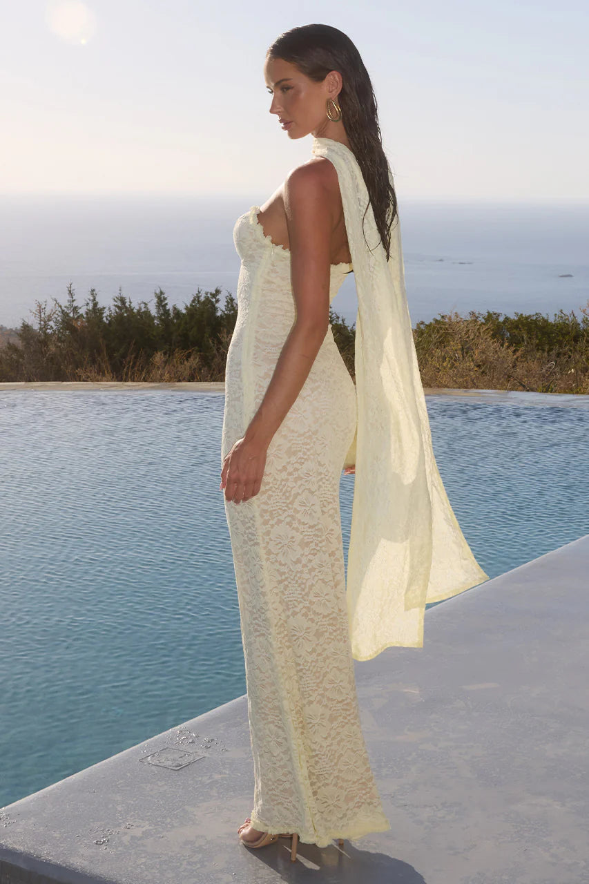 Runaway The Label - Amana Strapless Scarf Maxi Dress in Lemon