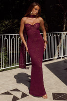 Runaway The Label - Amana Strapless Scarf Maxi Dress in Wine