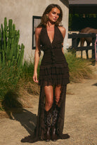 Runaway The Label - Annelise V-neck Ruffle Maxi Dress in Bitter Chocolate