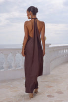 Arabelle High Neck Maxi Dress in Bitter Chocolate