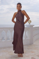 Arabelle High Neck Maxi Dress in Bitter Chocolate