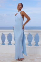 Arabelle High Neck Maxi Dress in Sky Blue