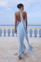 Arabelle High Neck Maxi Dress in Sky Blue