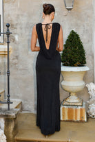 Aralia Plunge Cowl Back Maxi Dress in Black by Runaway The Label | Winsome Girl Fashion 