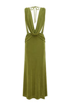 Aralia Plunge Cowl Back Maxi Dress in Palm by Runaway The Label | Winsome Girl Fashion 