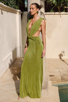 Aralia Plunge Cowl Back Maxi Dress in Palm by Runaway The Label | Winsome Girl Fashion 