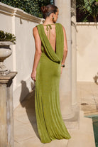 Aralia Plunge Cowl Back Maxi Dress in Palm by Runaway The Label | Winsome Girl Fashion 