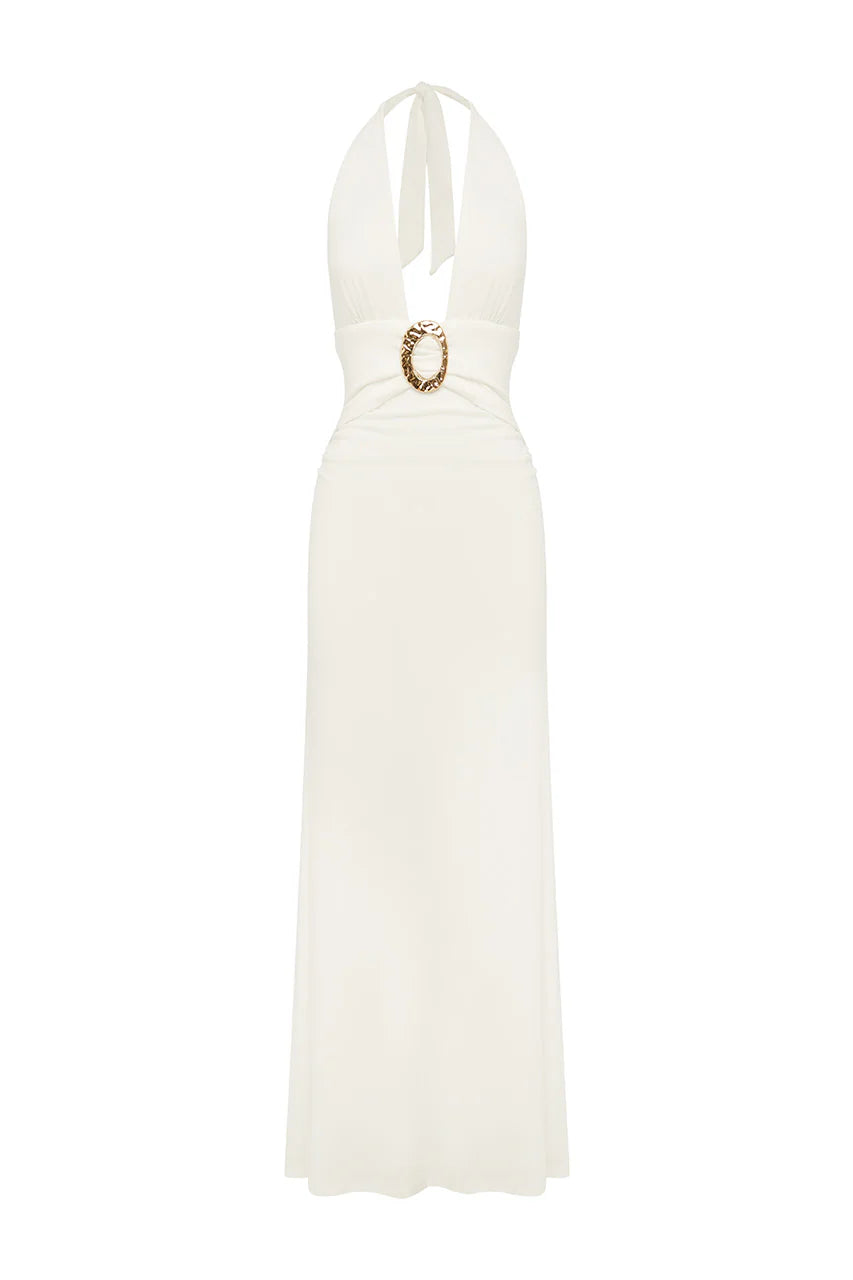 Arina Halter V-neck Maxi Dress in White