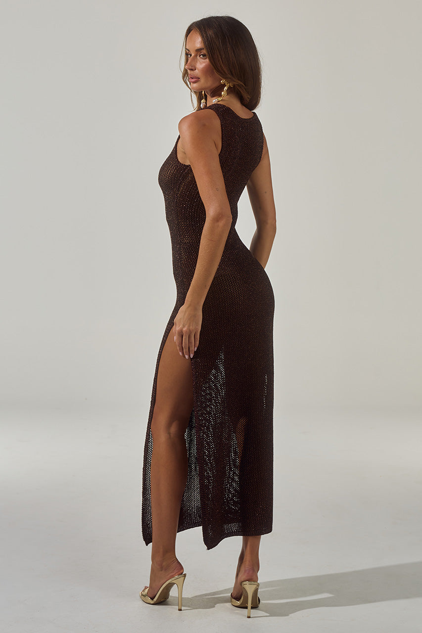 Ariya Sleeveless Knit Maxi Dress in Chocolate Metallic by Runaway The Label | Winsome Girl Fashion 