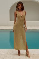 Ariya Sleeveless Knit Maxi Dress in Gold Metallic by Runaway The Label | Winsome Girl Fashion 