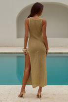 Ariya Sleeveless Knit Maxi Dress in Gold Metallic by Runaway The Label | Winsome Girl Fashion 