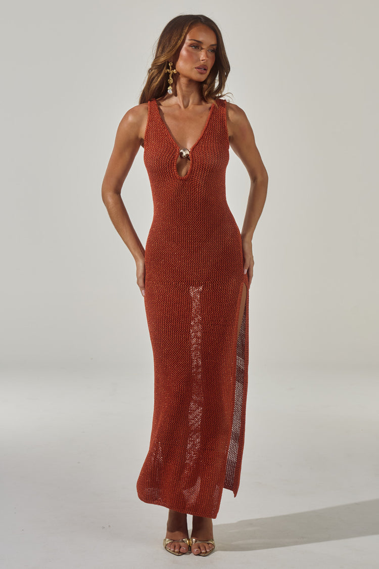 Ariya Sleeveless Knit Maxi Dress in Rust Metallic by Runaway The Label | Winsome Girl Fashion 