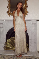 Annette Plunge V-neck Maxi Dress in Champagne