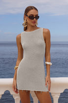 Ariya Sleeveless Mini Dress in Silver Metallic