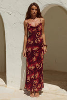 Runaway The Label - Benito Cowl Cross Back Maxi Dress in Eliana Red