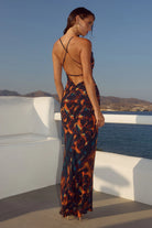 Runaway The Label - Brigette Cowl Cross Back Maxi Dress in Valina Orange