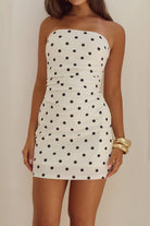 Runaway The Label Cairo Mini Dress White/Black Polka Strapless Neckline | Winsome Girl Fashion