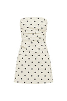 Cairo Strapless Mini Dress in White/Black Polka flat lay